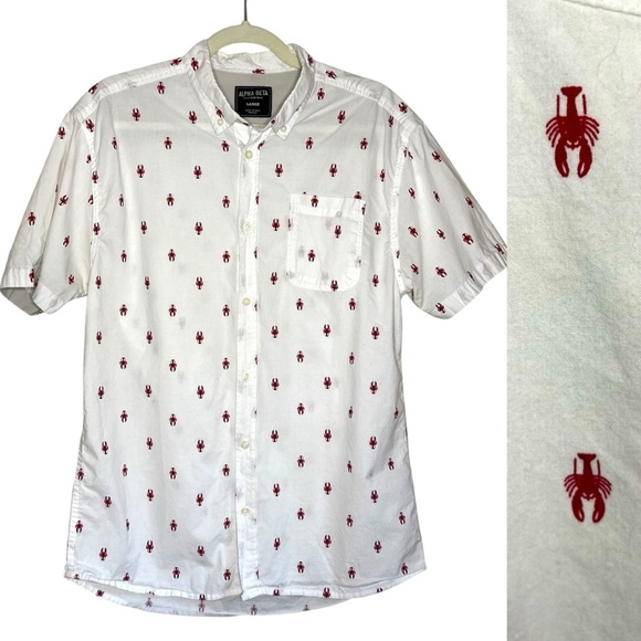 Alpha Beta 100% Cotton Lobster Print Button Down Size Large - Picture 1 of 6